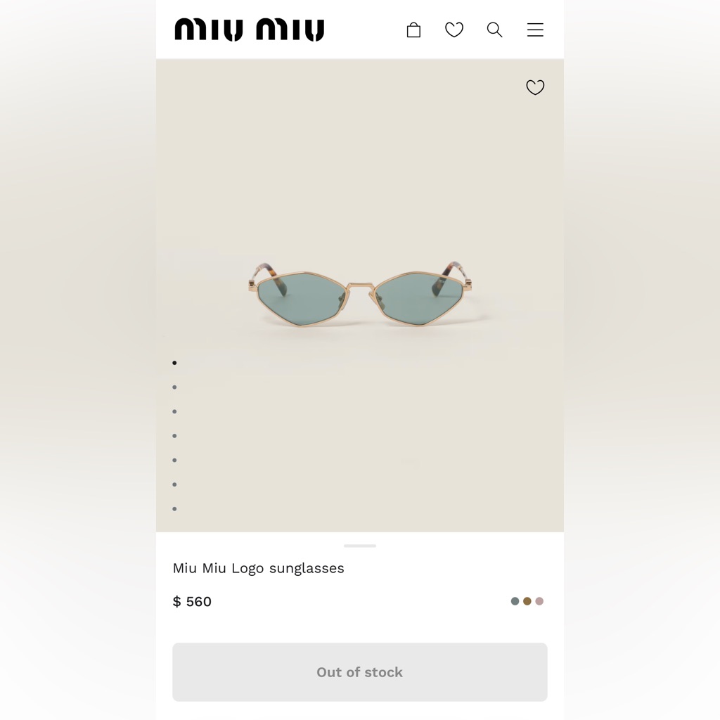 Miu Miu Gold Frame With Green Lenses Sunglasses Brand New Retail 560